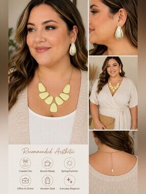 Charming Charlie Gold-Tone Statement Necklace & Pierced Earrings Set | 18" Chain